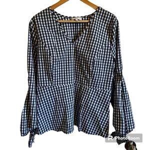 J. Crew women’s peplum blouse medium gingham blue white‎